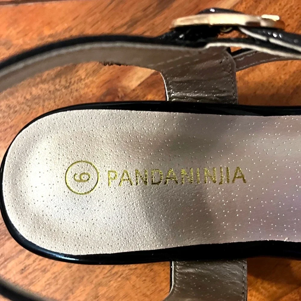 Pandaninija Girls Black Glitter Rhinestone Low Heel Sandals Size‎ 6 NWB